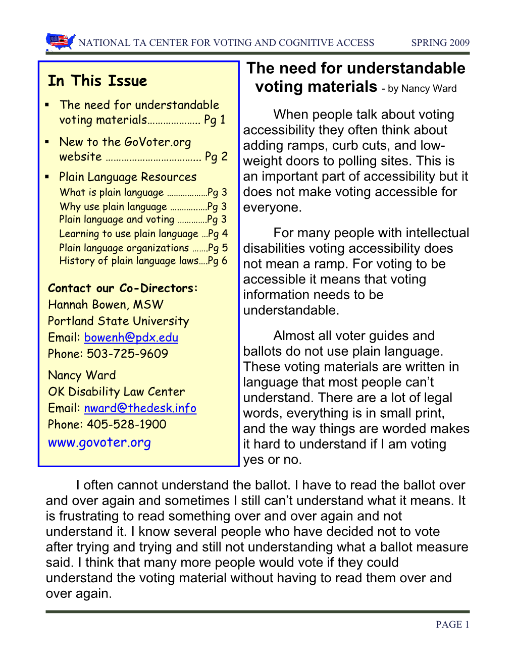 The Need for Understandable Voting Materials………………