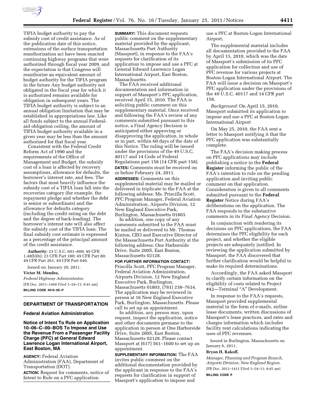 Federal Register/Vol. 76, No. 16/Tuesday, January 25, 2011/Notices