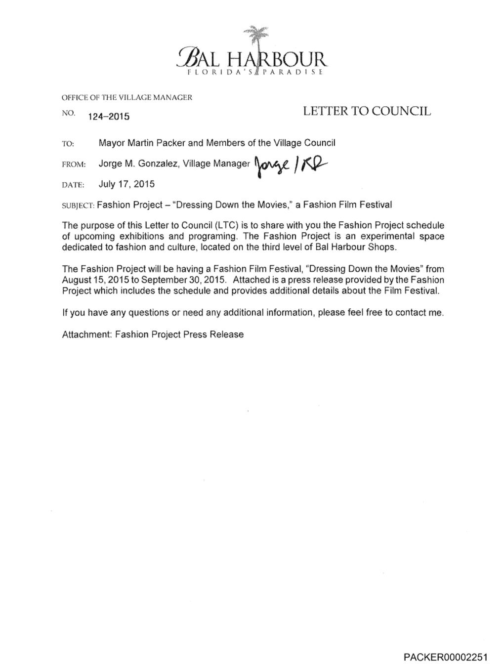 Letter to Council