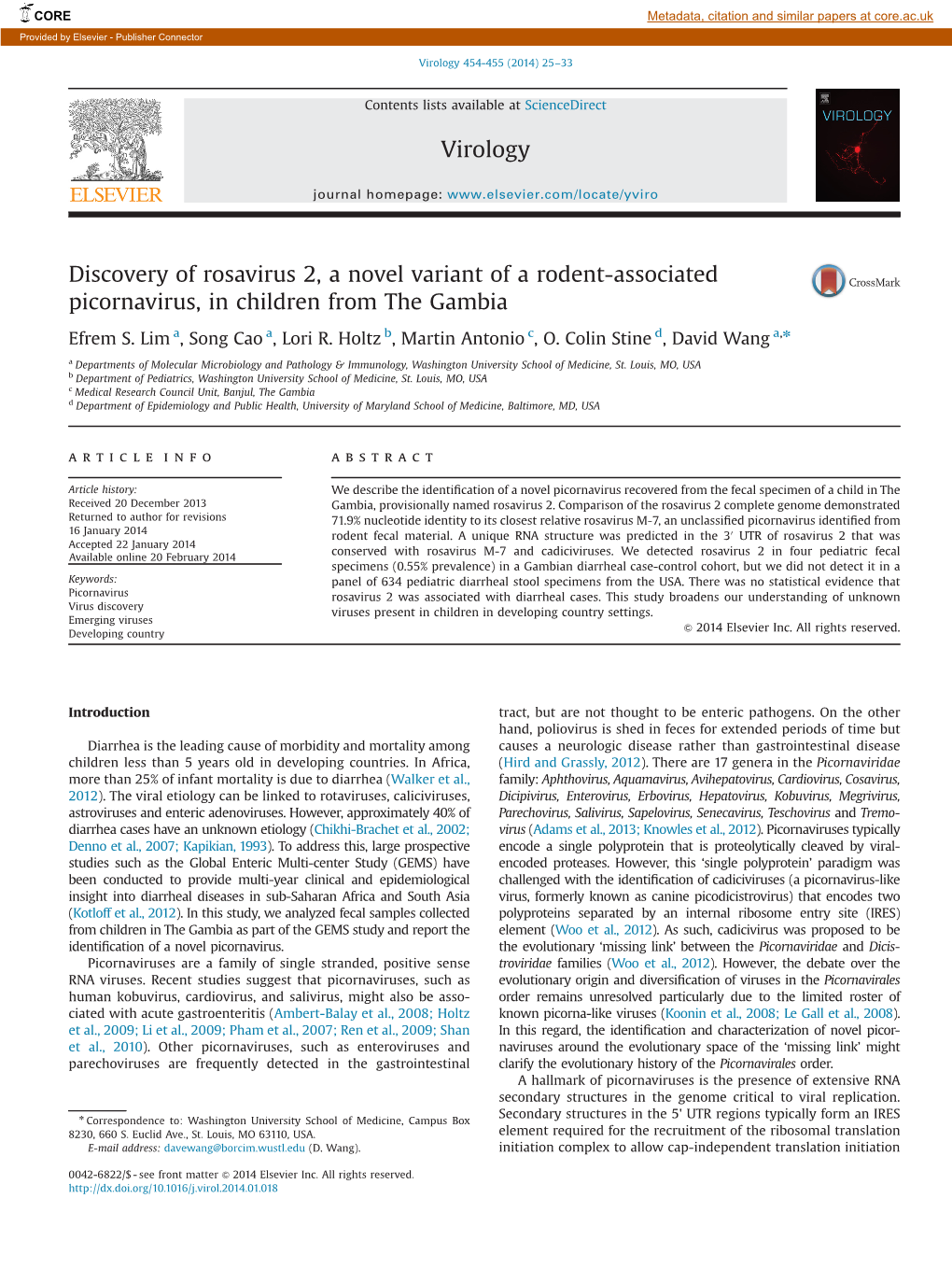 Discovery of Rosavirus 2, a Novel Variant of a Rodent-Associated Picornavirus, in Children from the Gambia