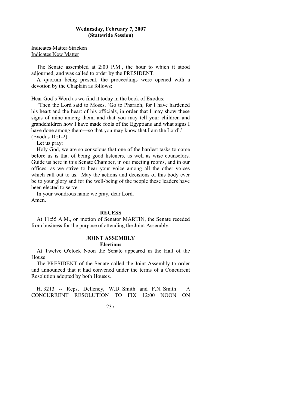 Senate Journal for Feb. 7, 2007 - South Carolina Legislature Online