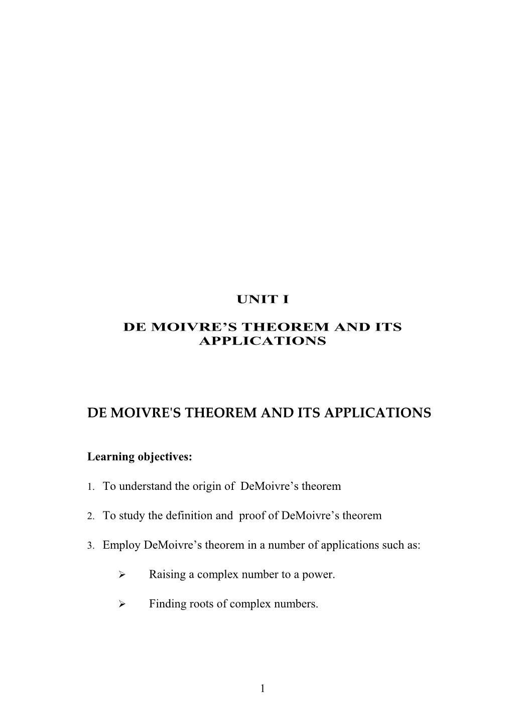 De Moivre S Theorem and Its Applications
