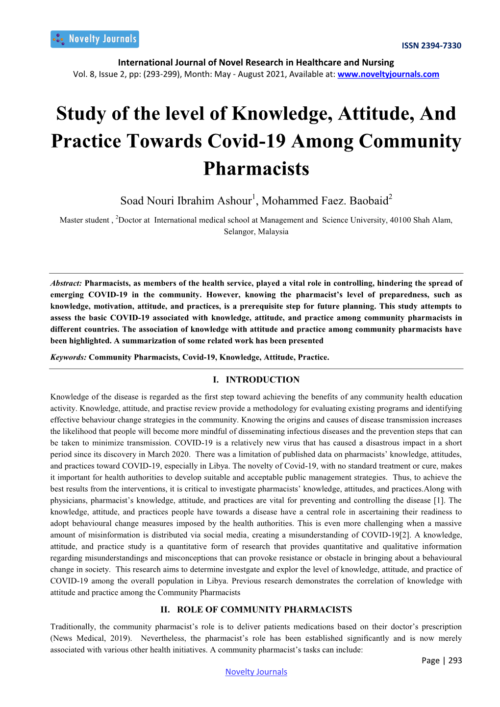 Study of the Level of Knowledge, Attitude, and Practice Towards Covid-19 Among Community Pharmacists