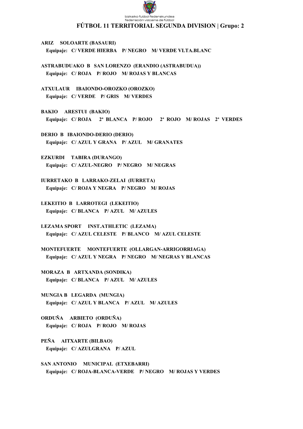 FÚTBOL 11 TERRITORIAL SEGUNDA DIVISION | Grupo: 2
