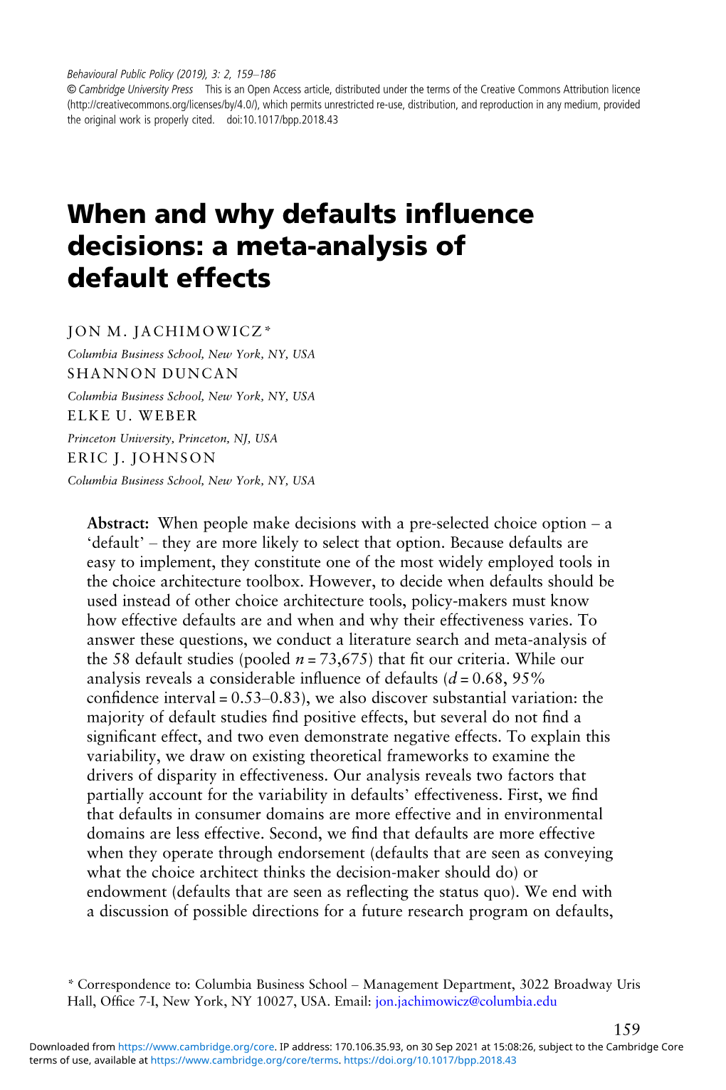 When and Why Defaults Influence Decisions: a Meta-Analysis of Default Effects