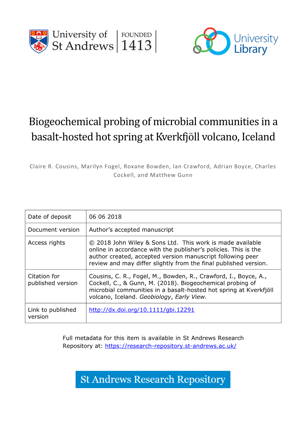 Biogeochemical Probing of Microbial Communities in a Basalt-Hosted Hot Spring at Kverkfjo Ll Volcano, Iceland