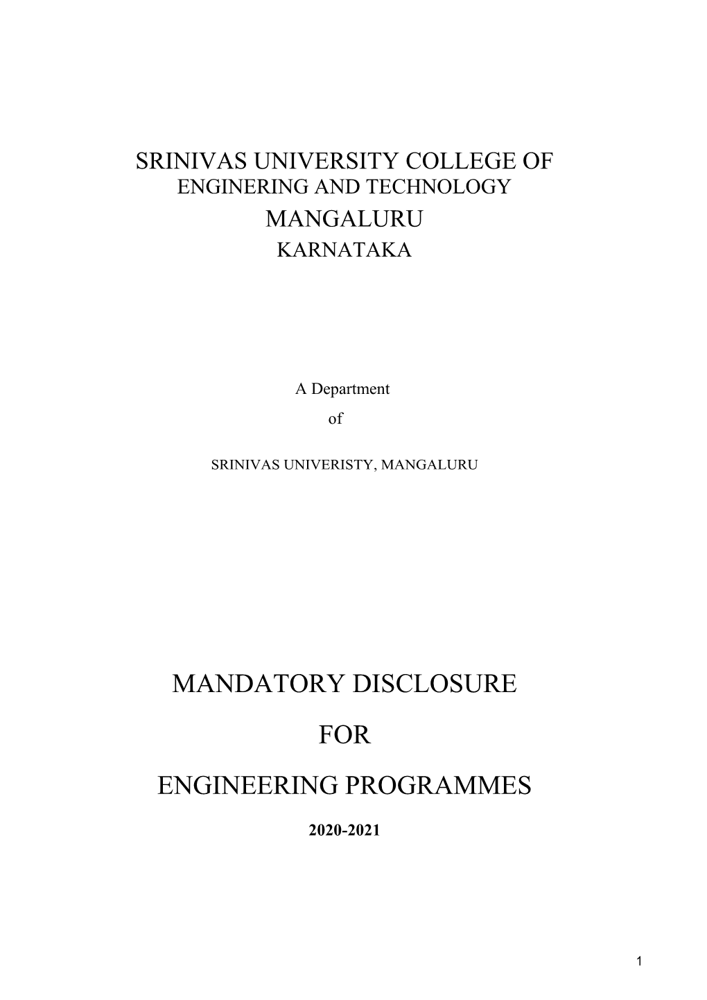 Mandatory Disclosure for Engineering Programmes