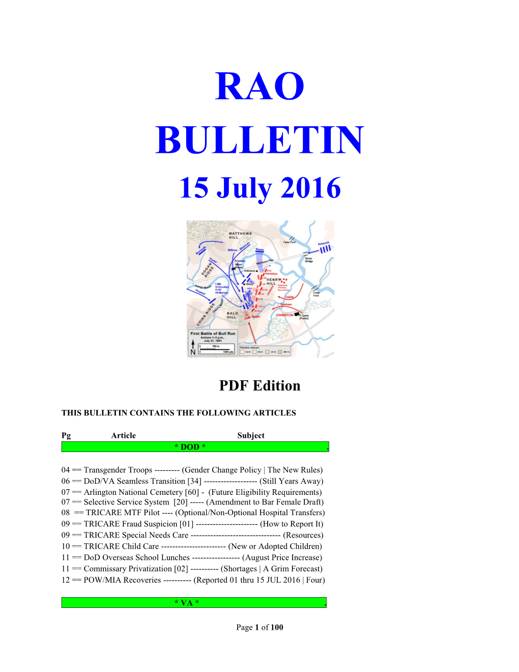 RAO BULLETIN 15 July 2016
