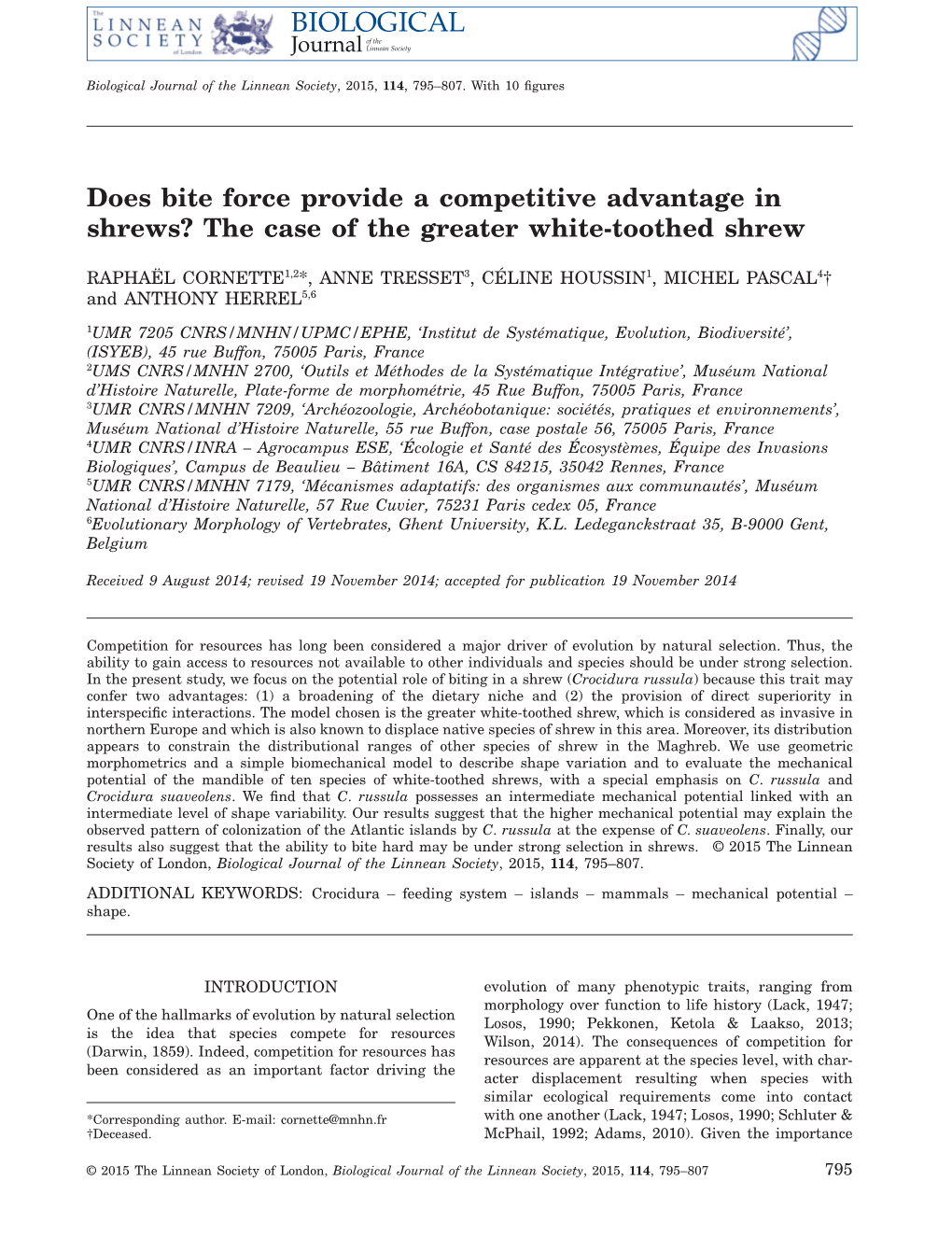 Does Bite Force Provide a Competitive Advantage in Shrews? the Case of the Greater Whitetoothed Shrew