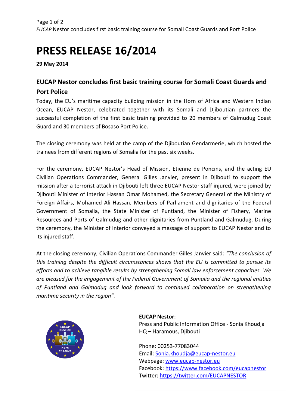 PRESS RELEASE 16/2014 29 May 2014