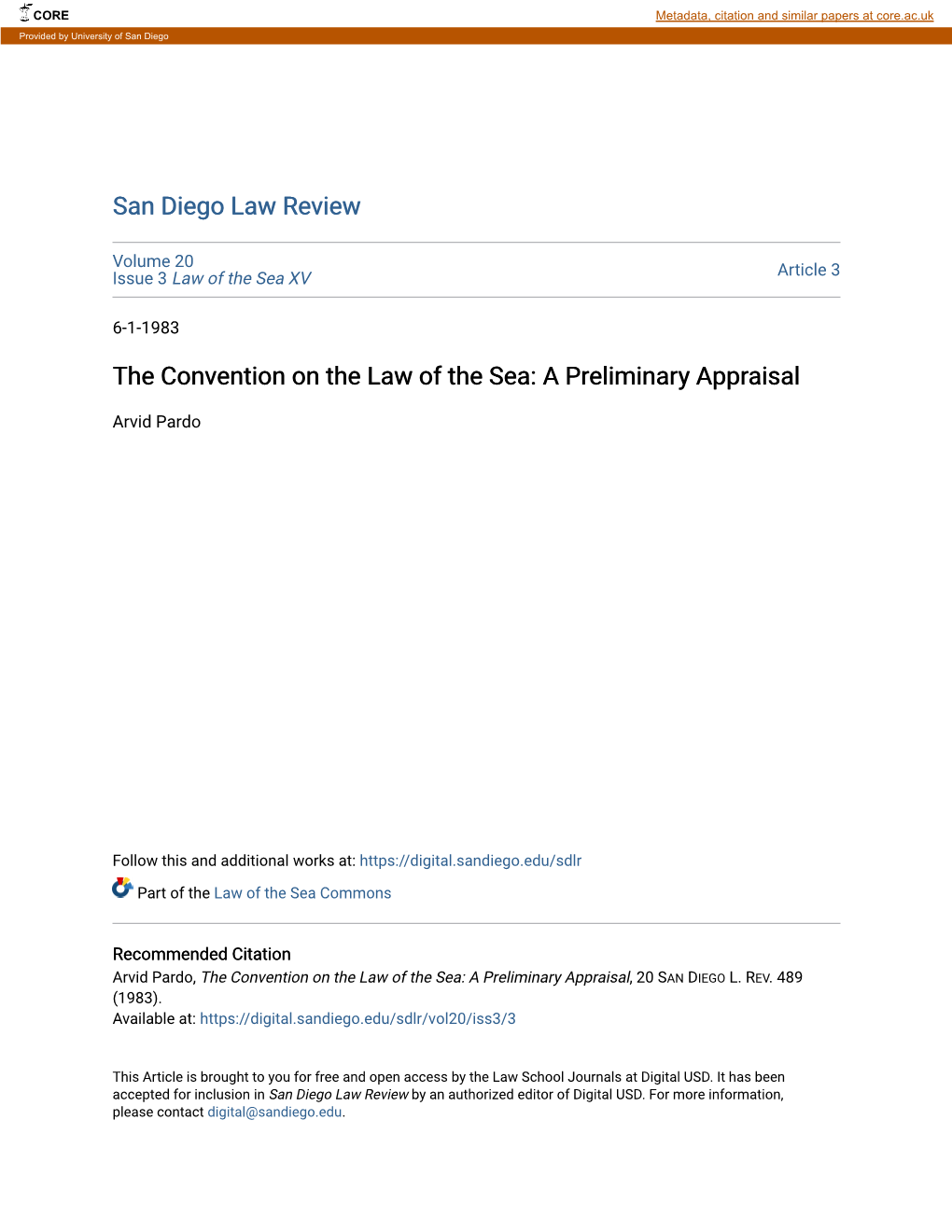 The Convention on the Law of the Sea: a Preliminary Appraisal