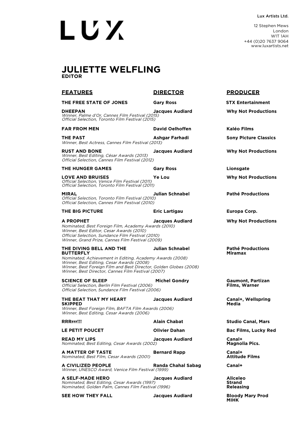 Juliette Welfling Editor