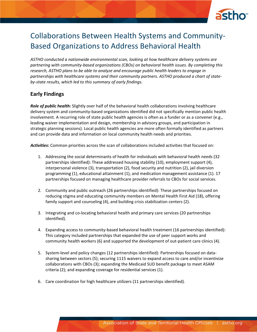 Collaborations Between Health Systems and Community-Based Organizations to Address Behavioral Health
