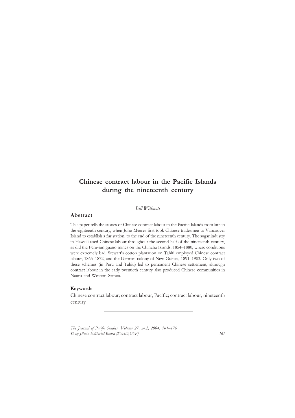 Chinese Contract Labour in the Pacific Islands During the Nineteenth Century