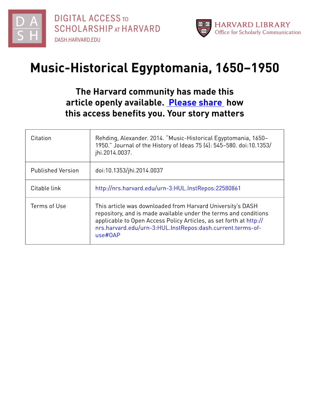 Music-Historical Egyptomania, 1650–1950