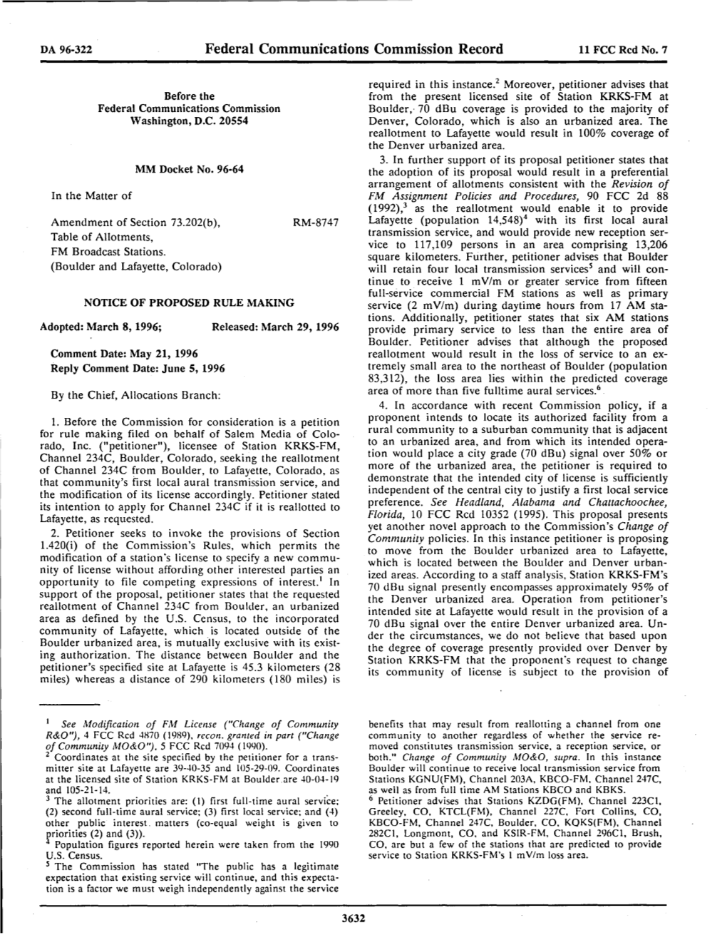 Federal Communications Commission Record 11 FCC Red No