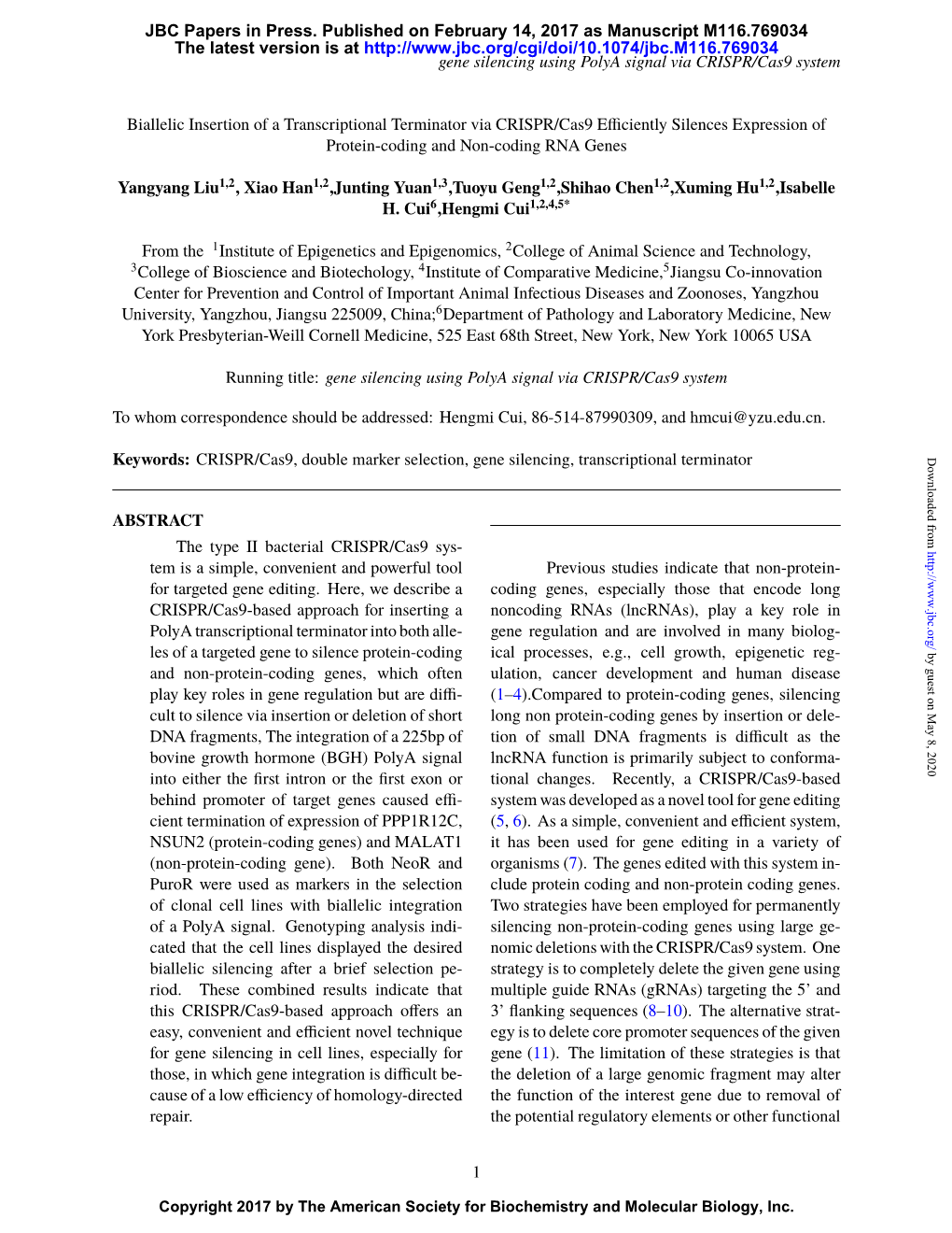 Gene Silencing Using Polya Signal Via CRISPR/Cas9 System Biallelic