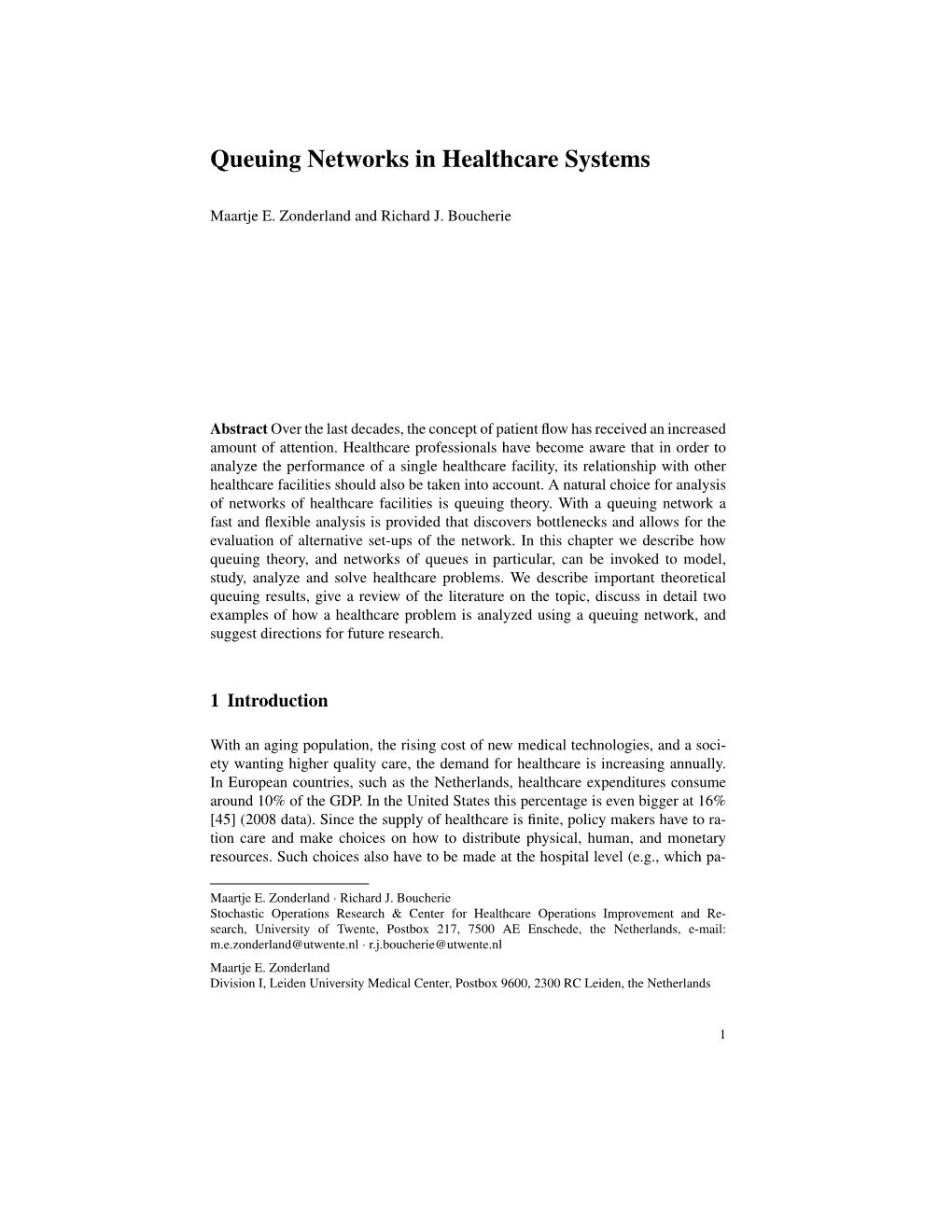 Queuing Networks in Healthcare Systems