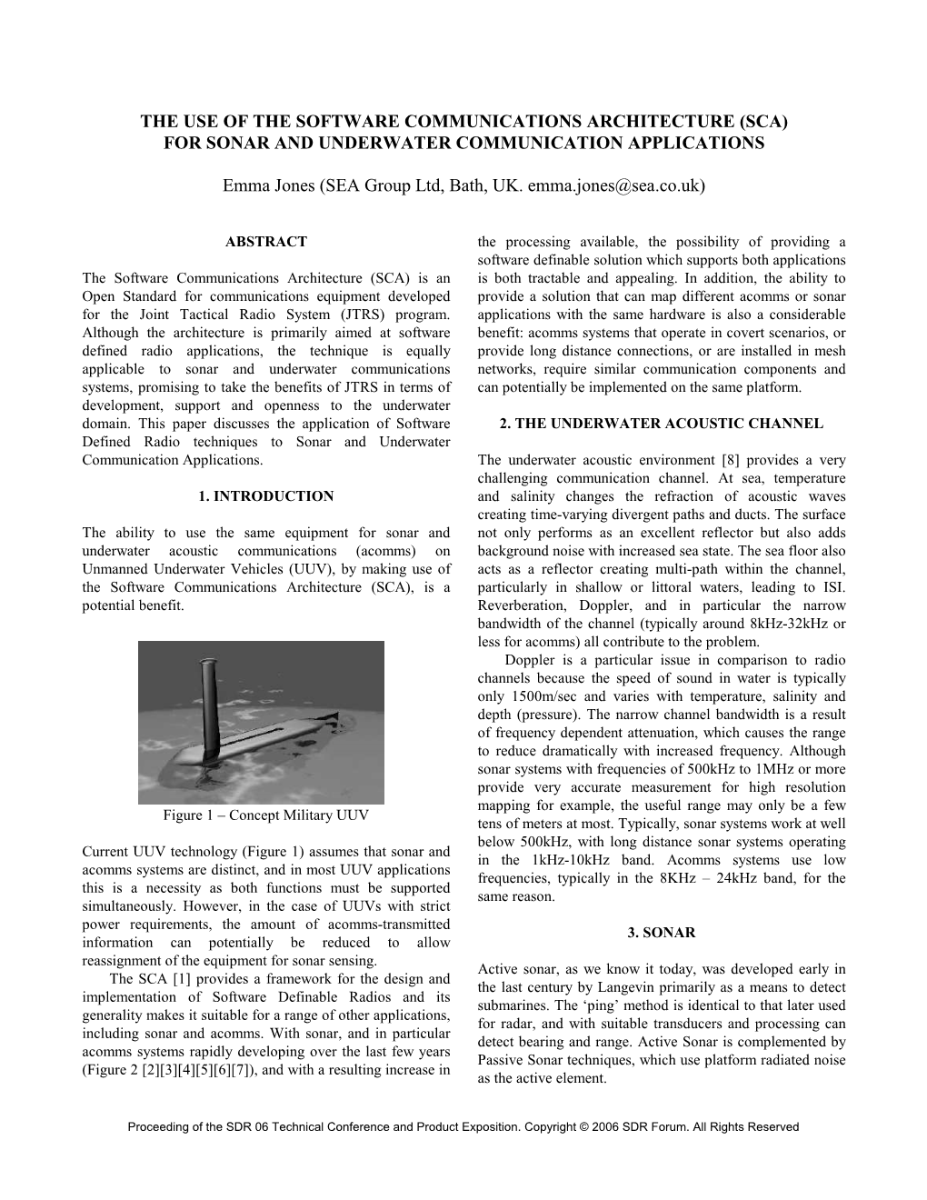 The Use of the SCA for Sonar and Underwater Communications Applications