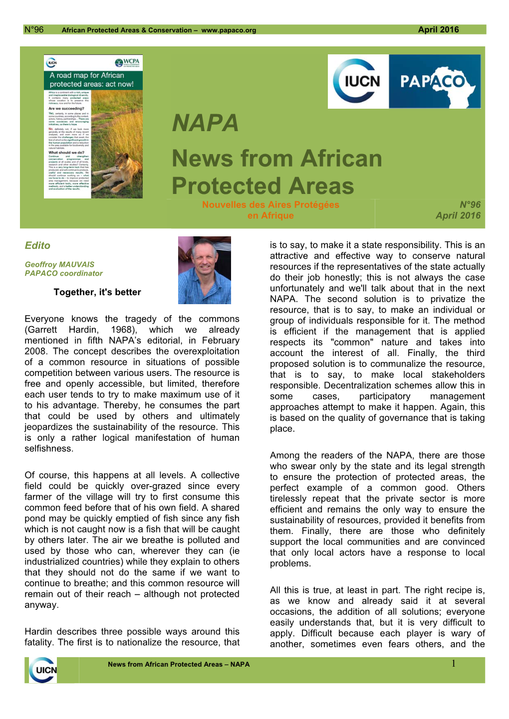 NAPA News from African Protected Areas