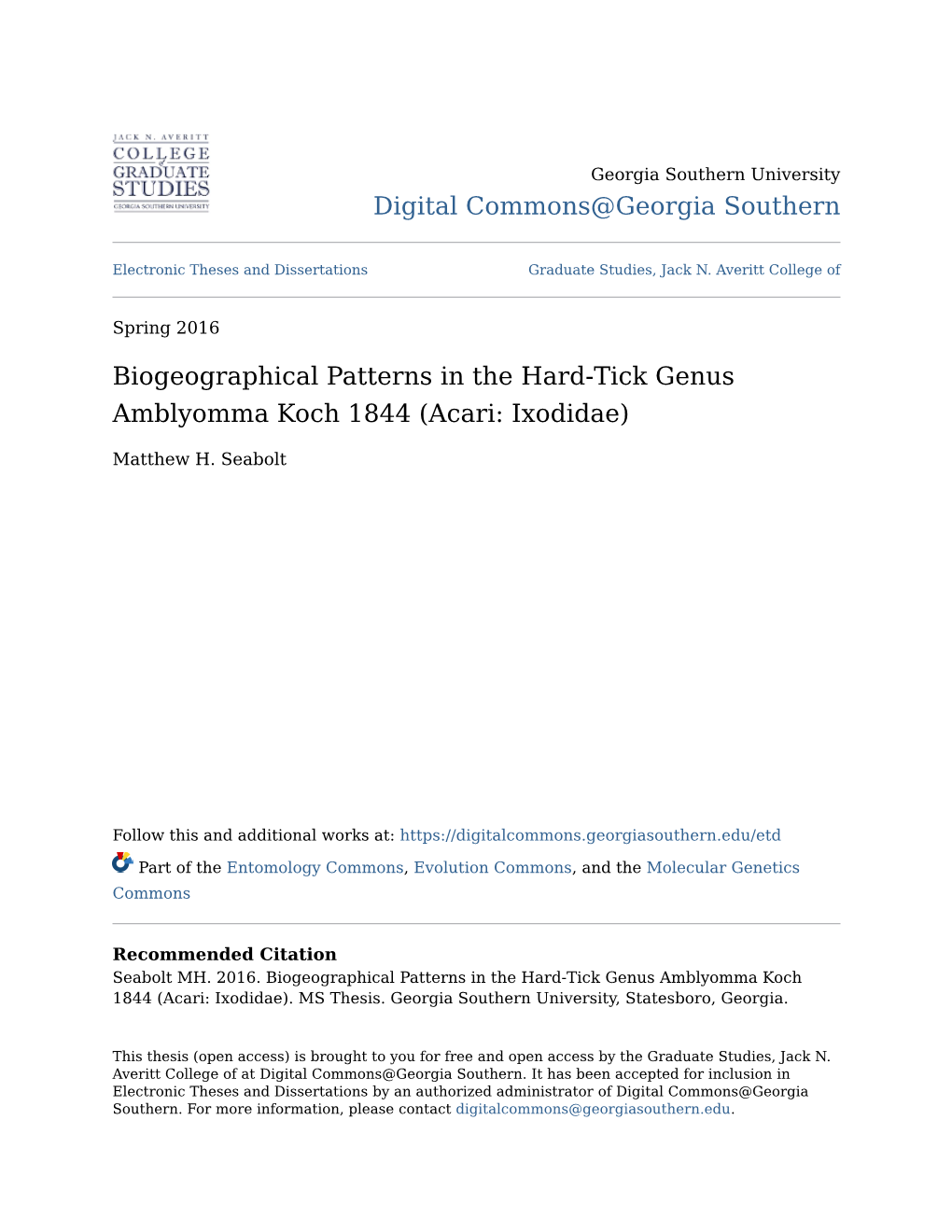 Biogeographical Patterns in the Hard-Tick Genus Amblyomma Koch 1844 (Acari: Ixodidae)