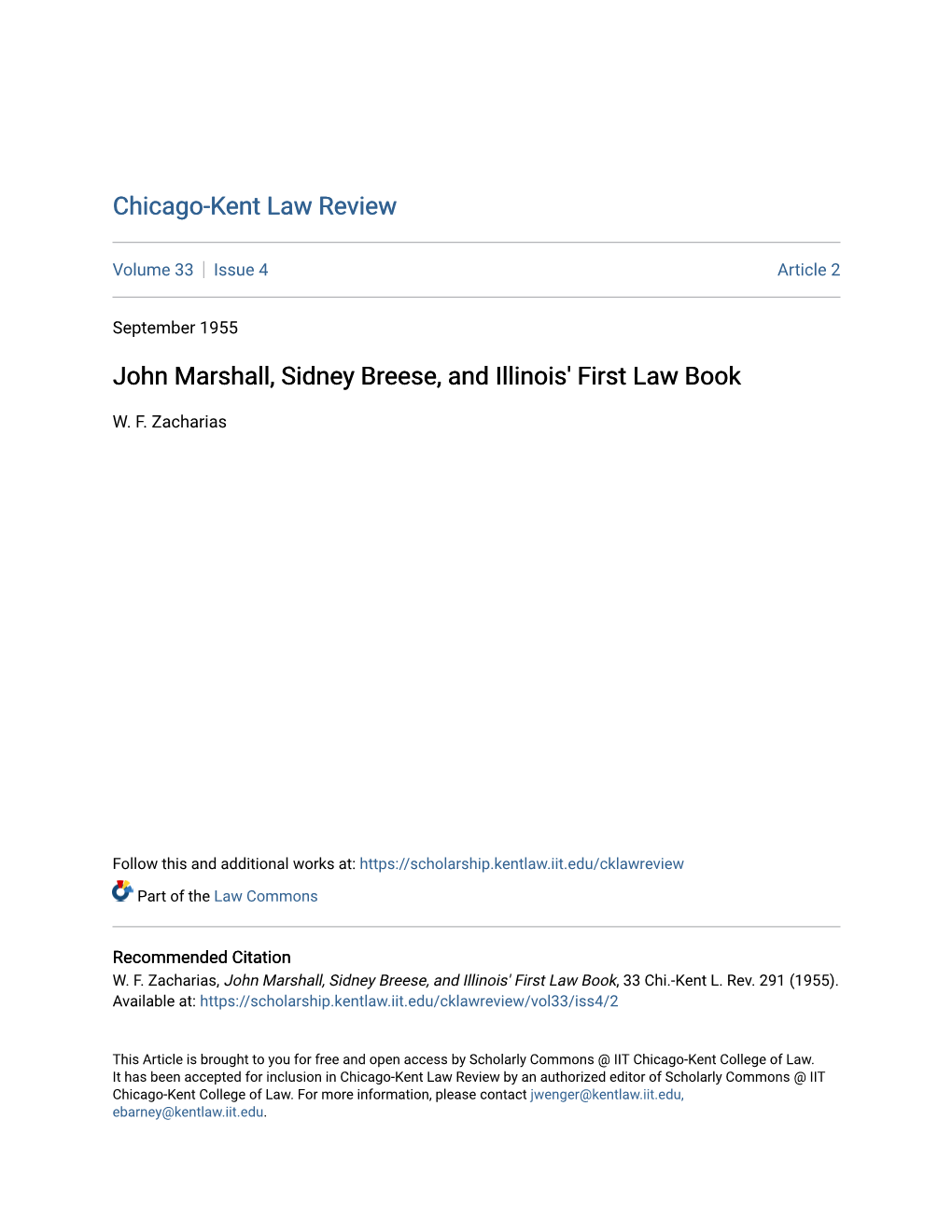 John Marshall, Sidney Breese, and Illinois' First Law Book