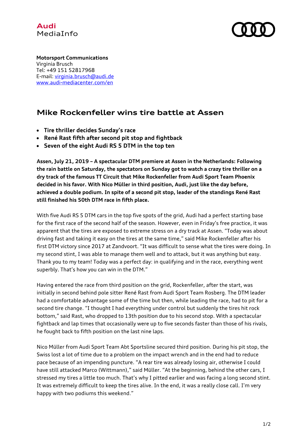 Mike Rockenfeller Wins Tire Battle at Assen