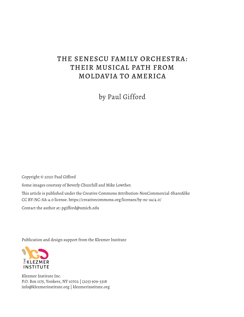 The Senescu Family Orchestra: Their Musical Path from Moldavia to America