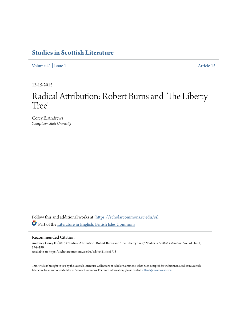 Robert Burns and 'The Liberty Tree' Corey E