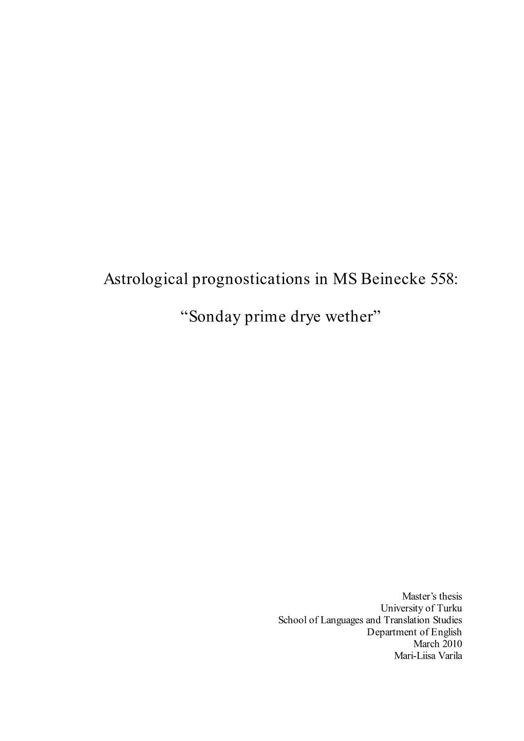 Astrological Prognostications in MS Beinecke 558