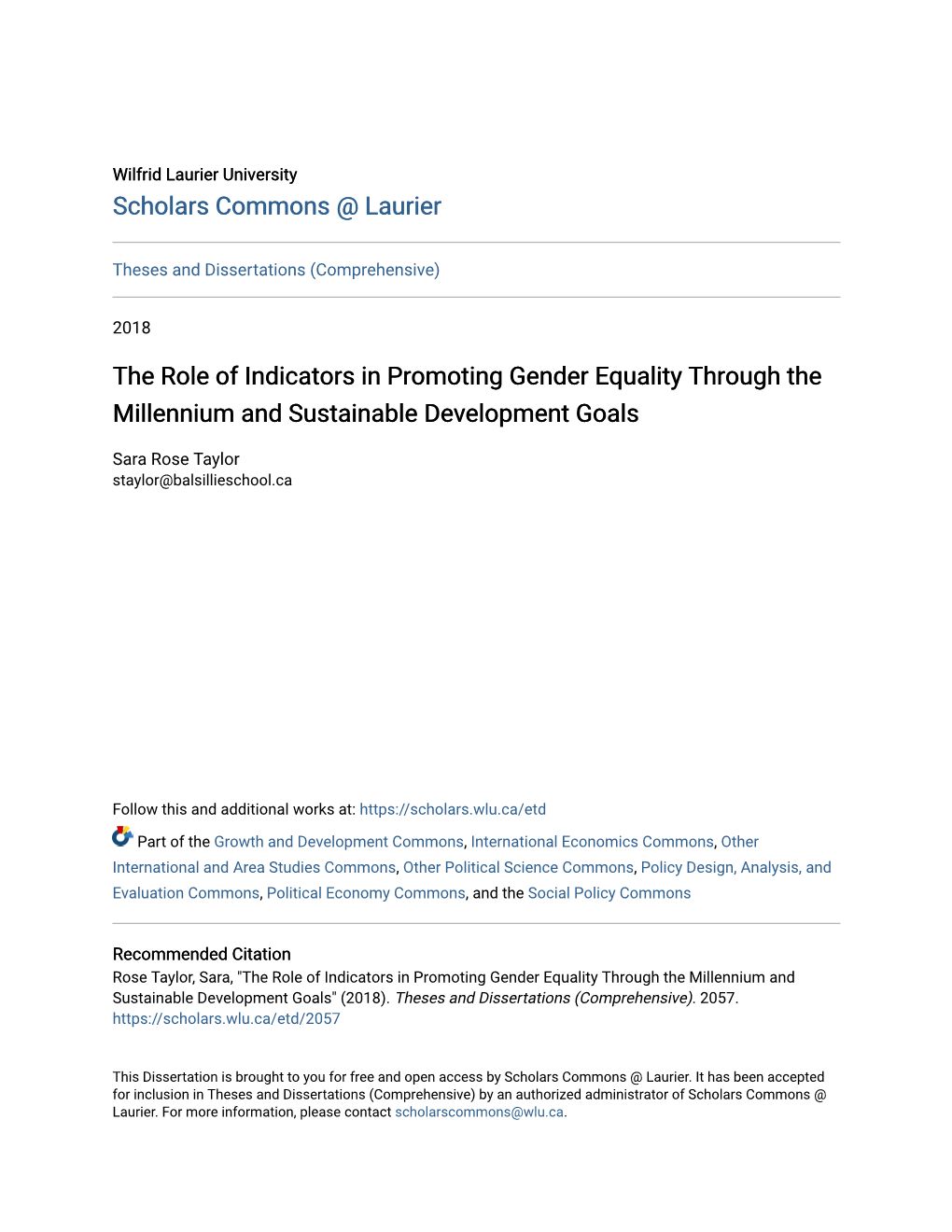 The Role of Indicators in Promoting Gender Equality Through the Millennium and Sustainable Development Goals