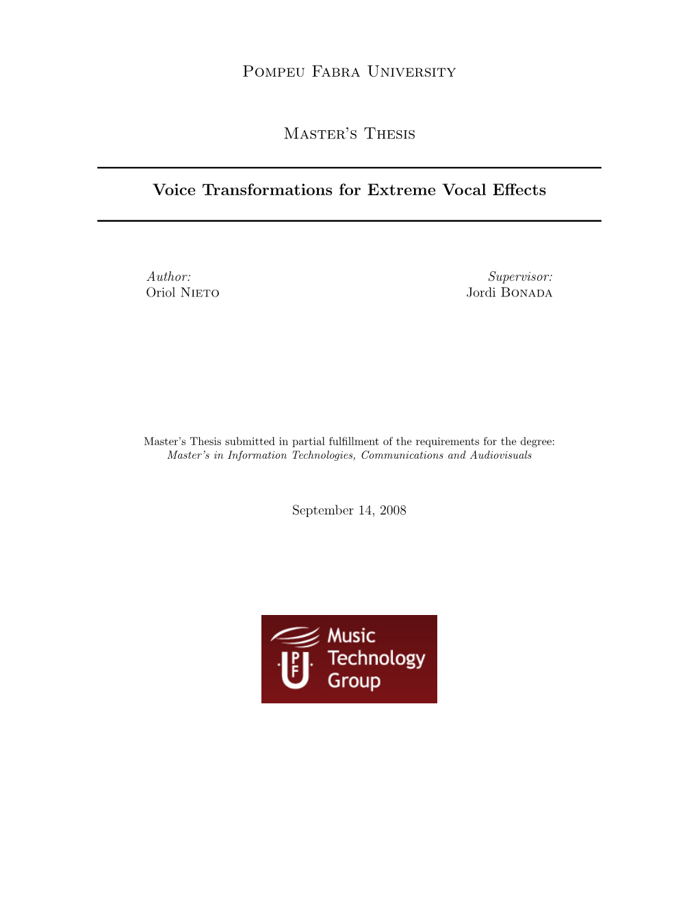 Pompeu Fabra University Master's Thesis Voice Transformations For