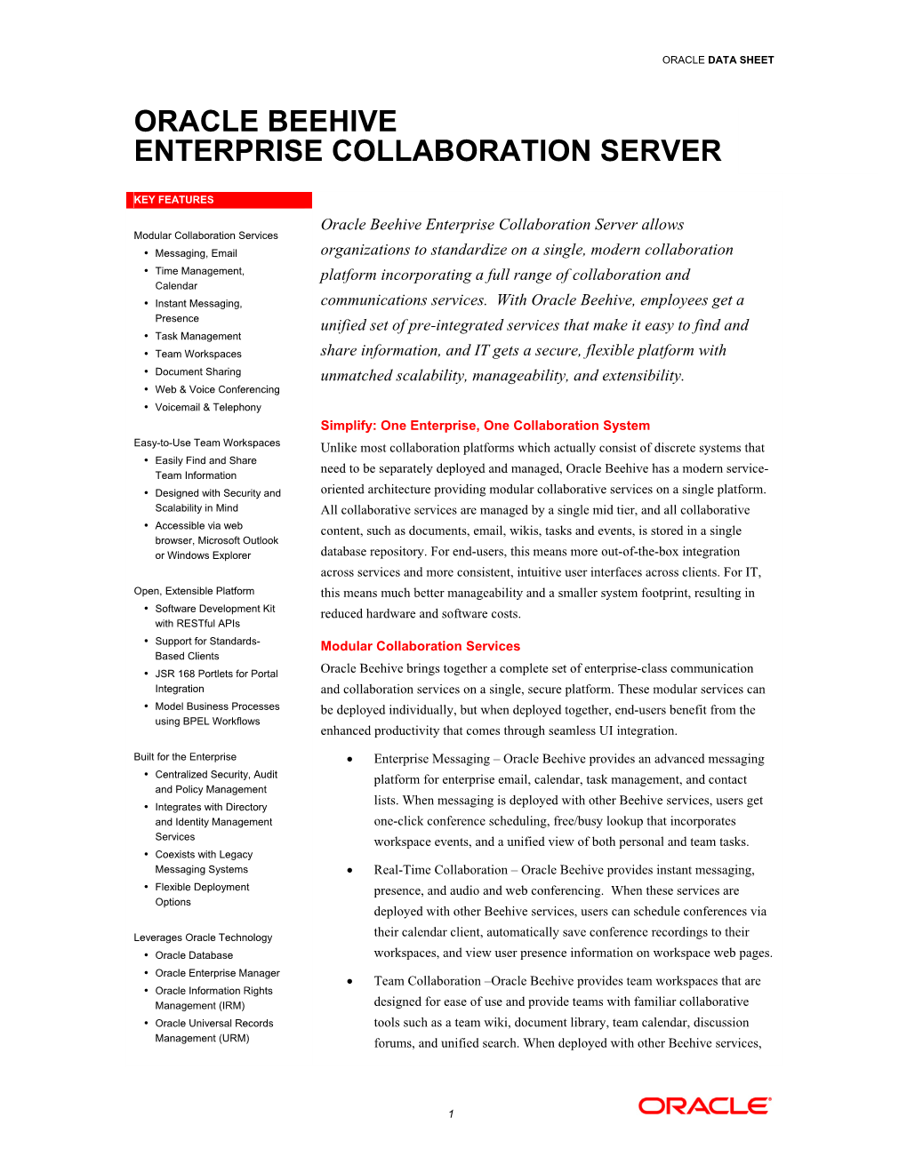 Oracle Beehive Enterprise Collaboration Software