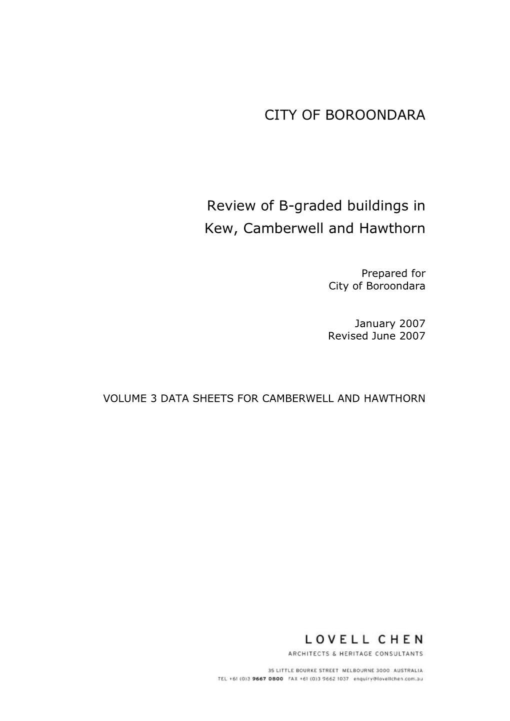 CITY of BOROONDARA Review of B-Graded Buildings in Kew, Camberwell and Hawthorn