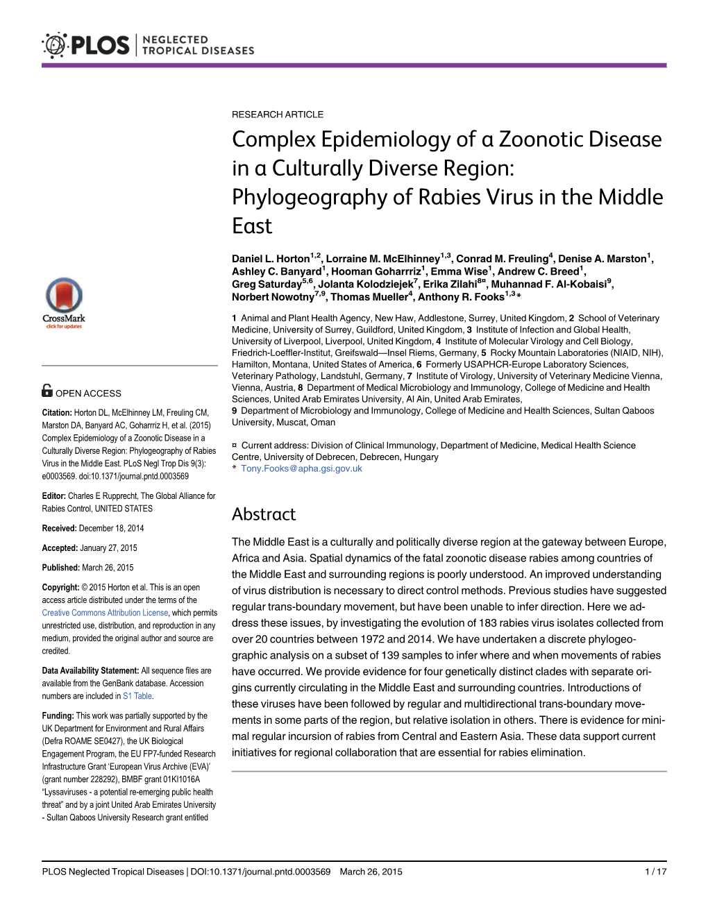 Phylogeography of Rabies Virus in the Middle East