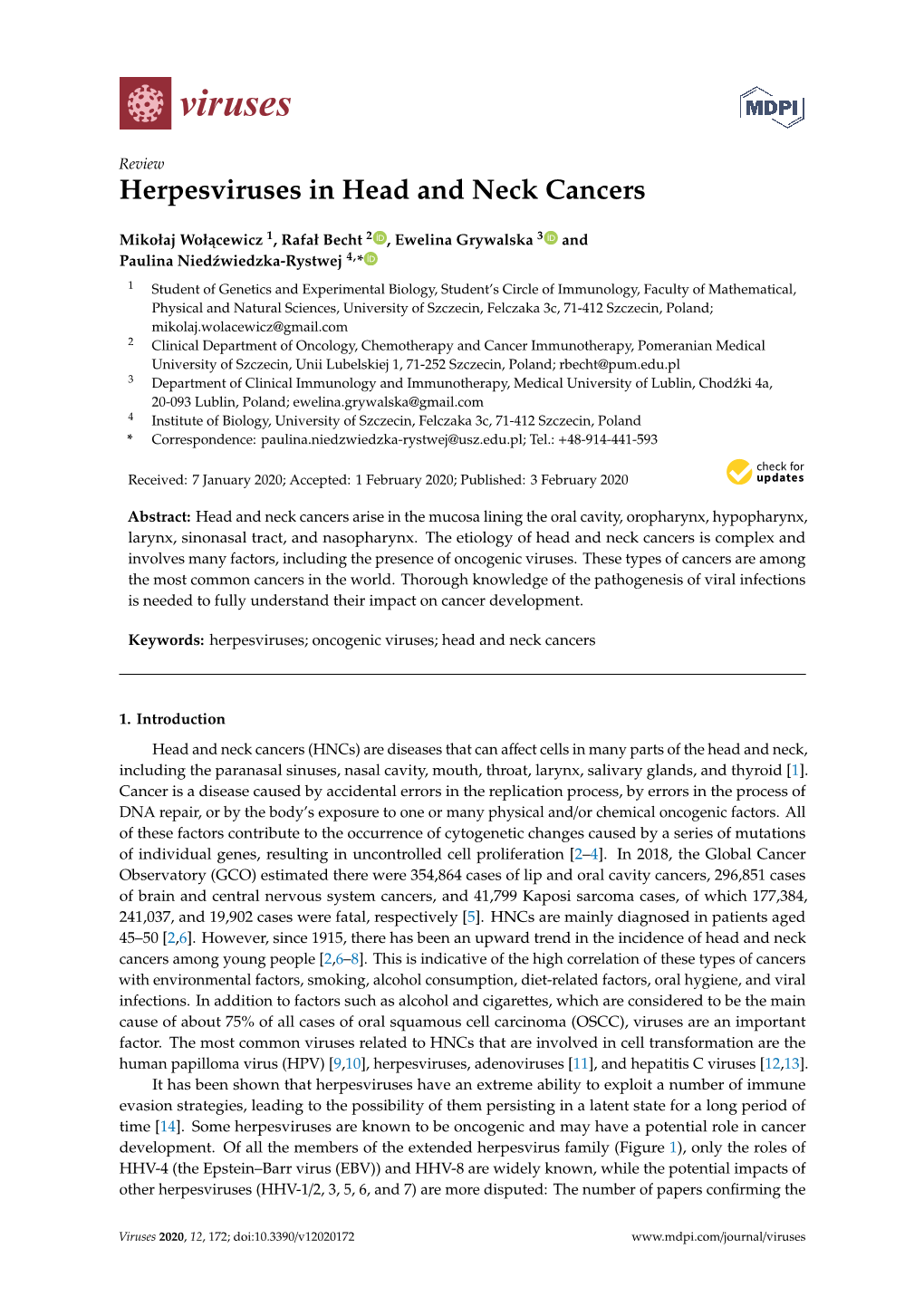 Herpesviruses in Head and Neck Cancers