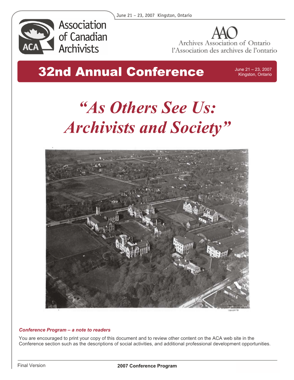 “As Others See Us: Archivists and Society”