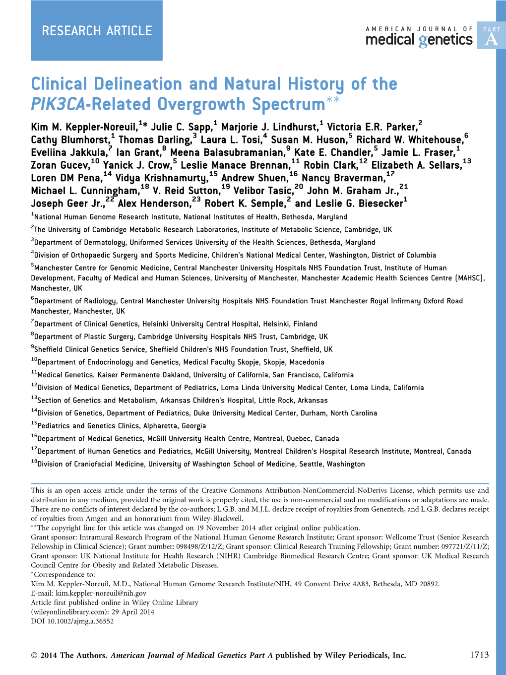 Clinical Delineation and Natural History of the PIK3CA-Related Overgrowth Spectrum�� Kim M