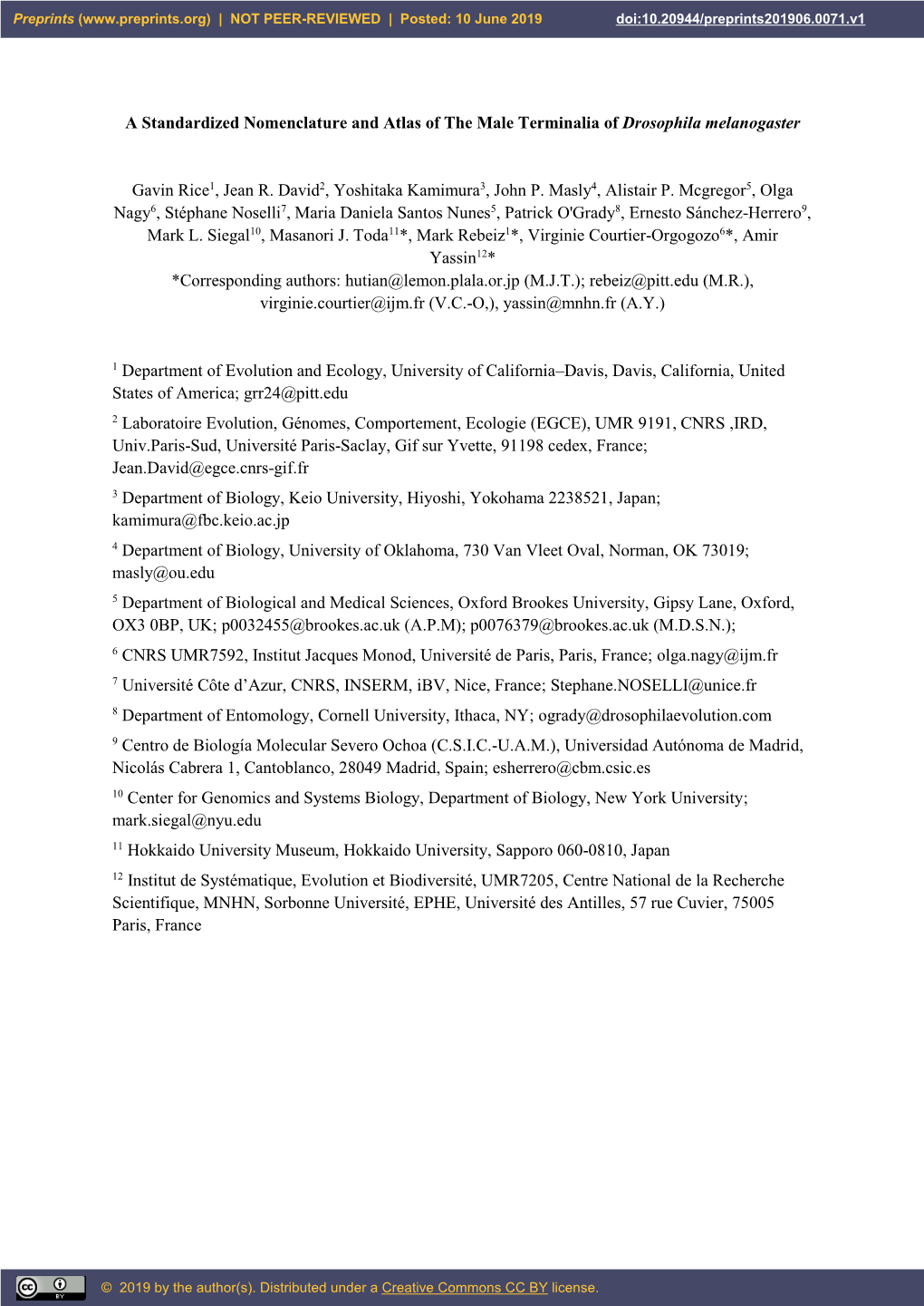 A Standardized Nomenclature and Atlas of the Male Terminalia of Drosophila Melanogaster