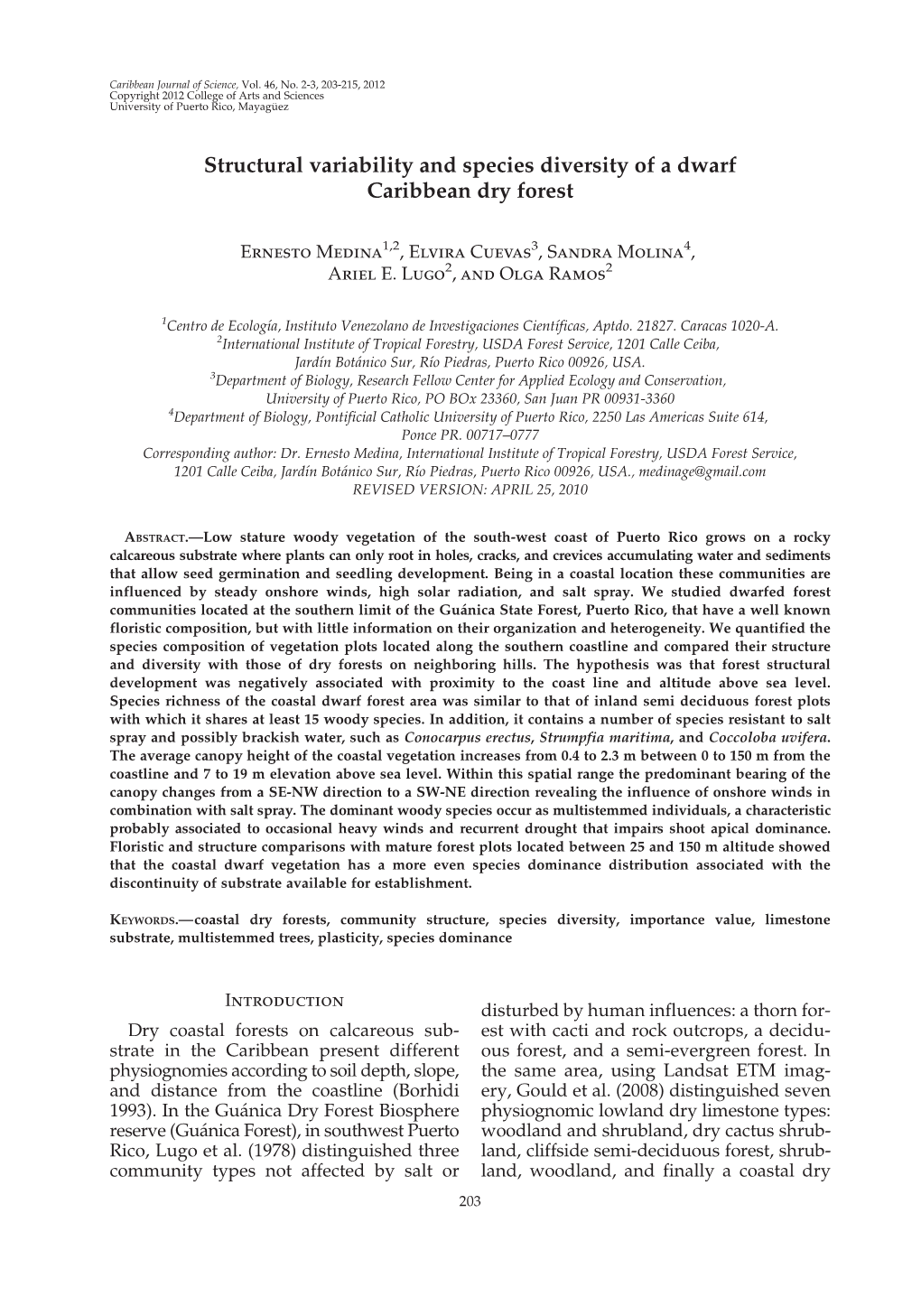 Structural Variability and Species Diversity of a Dwarf Caribbean Dry Forest