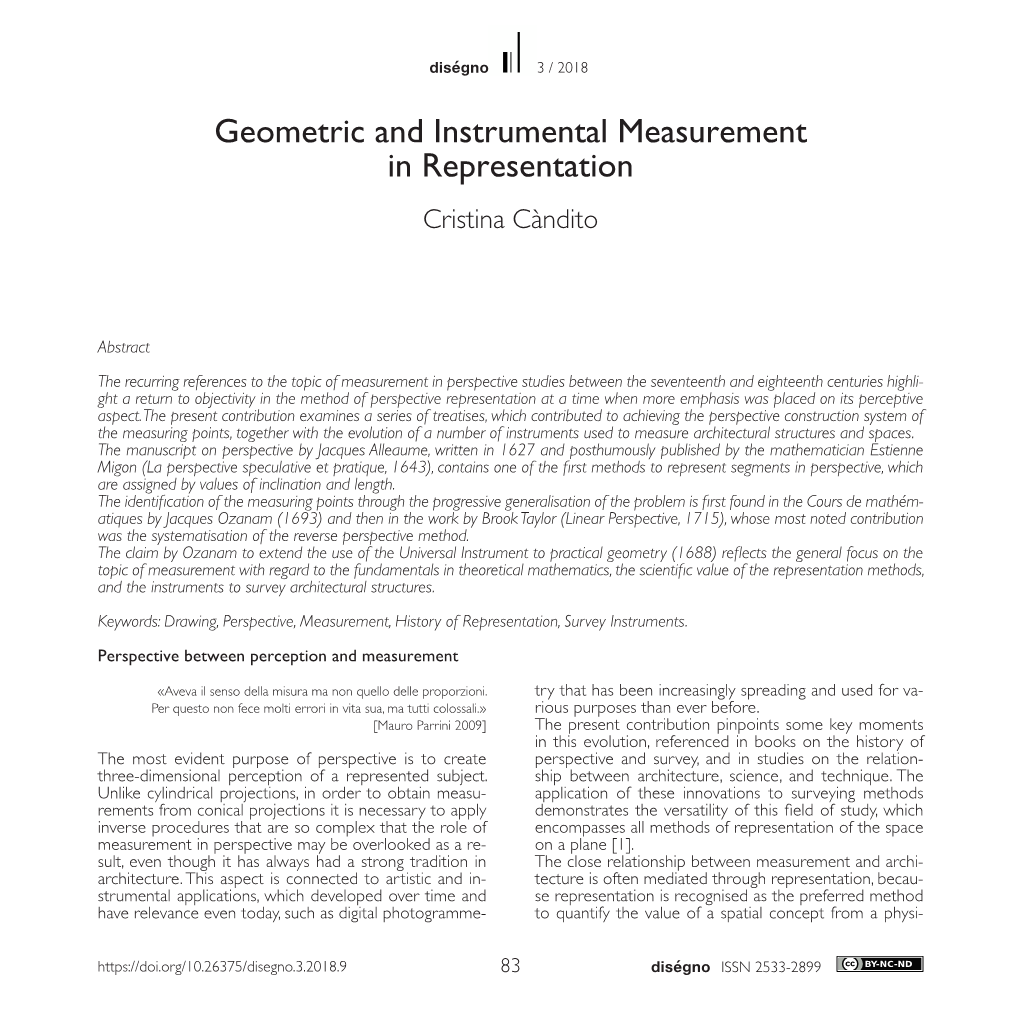 Geometric and Instrumental Measurement in Representation Cristina Càndito