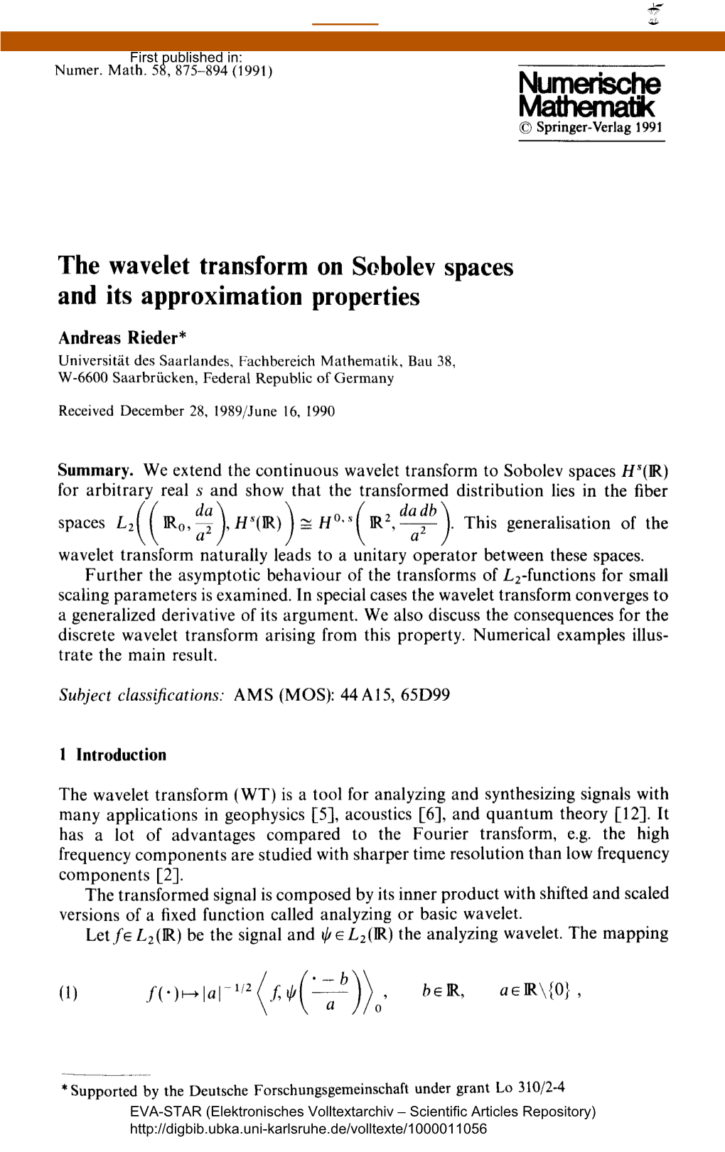 The Wavelet Transform on Sobolev Spaces and Its Approximation Properties