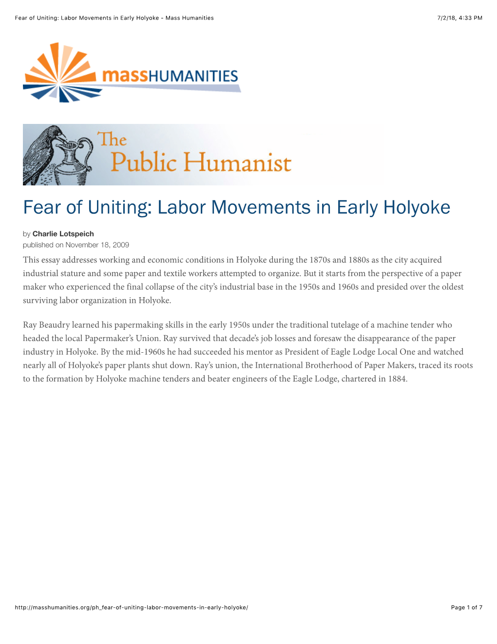 Labor Movements in Early Holyoke - Mass Humanities 7/2/18, 4)33 PM