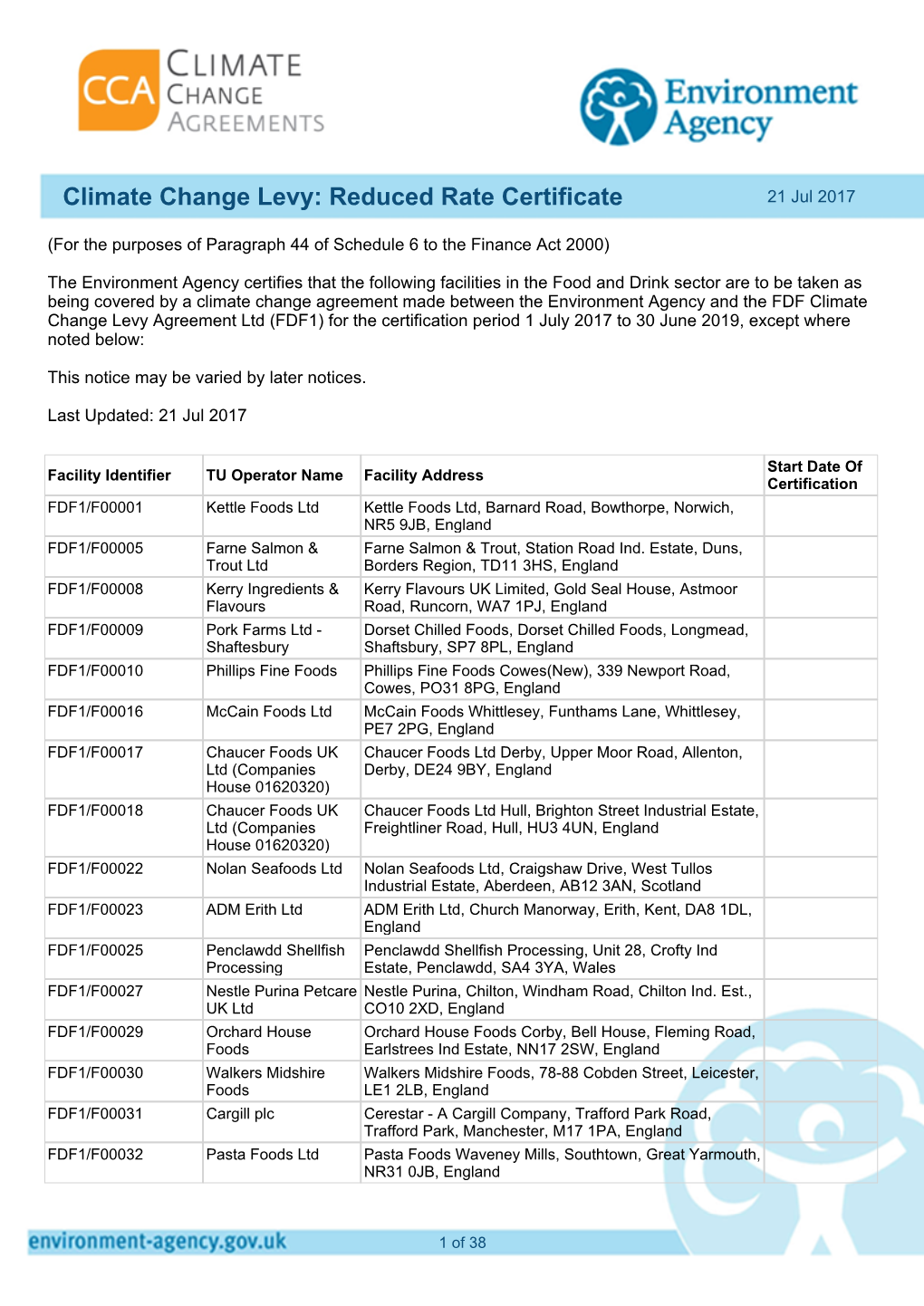 Climate Change Levy: Reduced Rate Certificate 21 Jul 2017