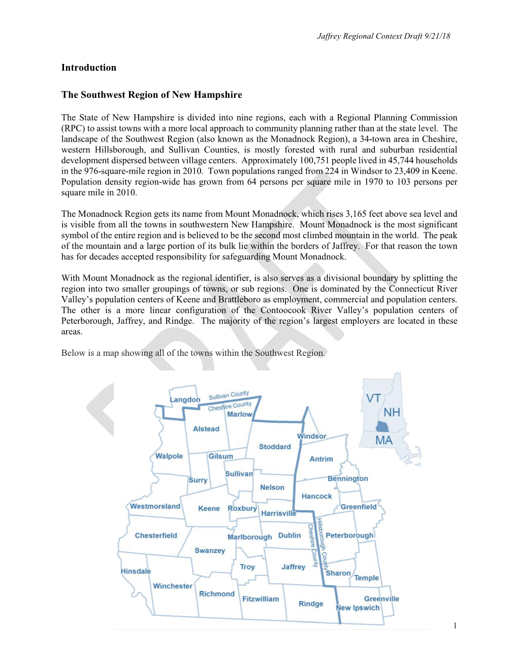 Introduction the Southwest Region of New Hampshire