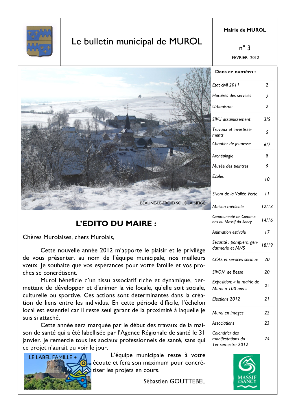 Le Bulletin Municipal De MUROL N° 3 FEVRIER 2012