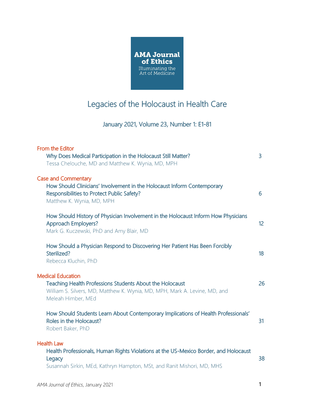 Legacies of the Holocaust in Health Care