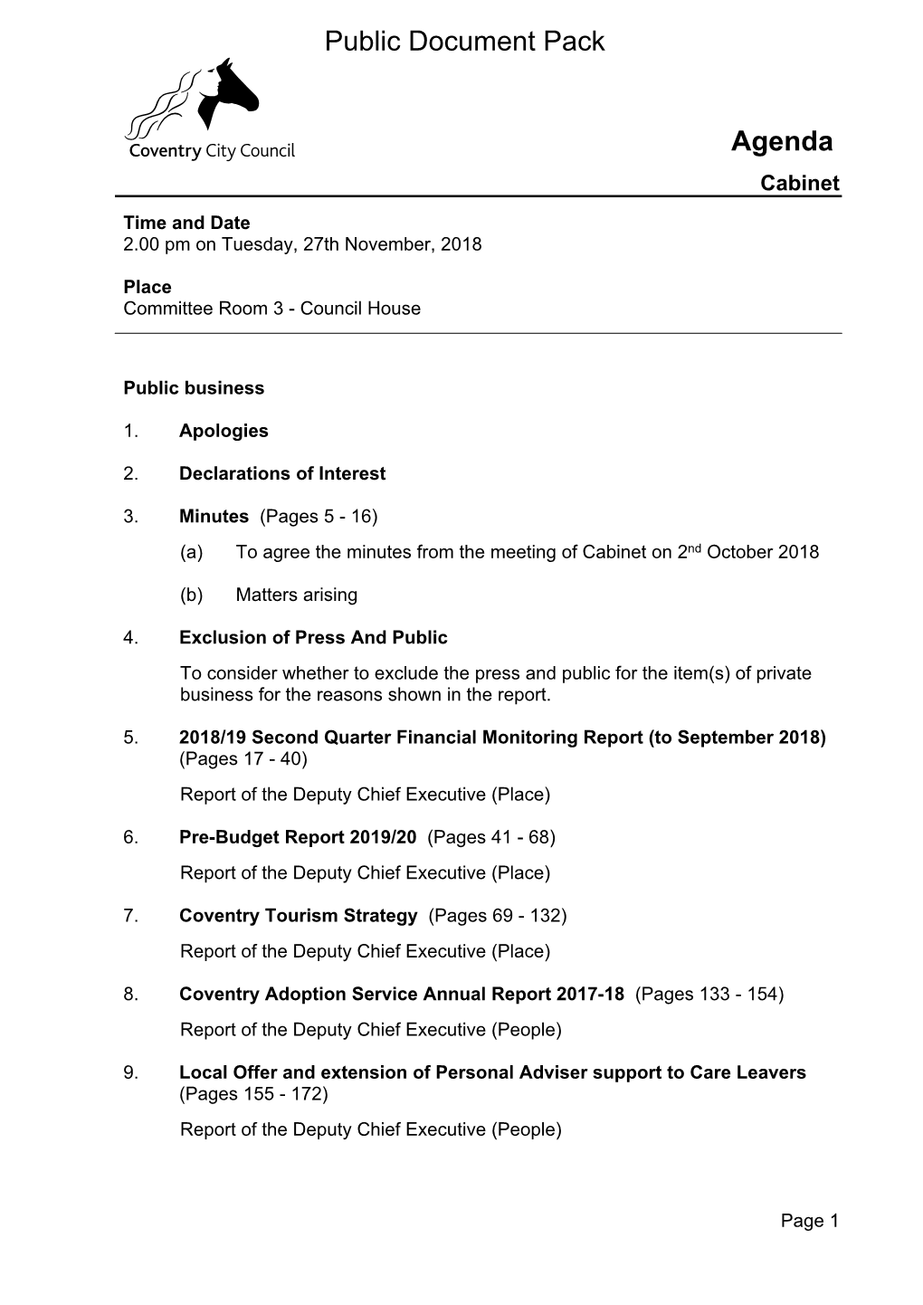 (Public Pack)Agenda Document for Cabinet, 27/11/2018 14:00