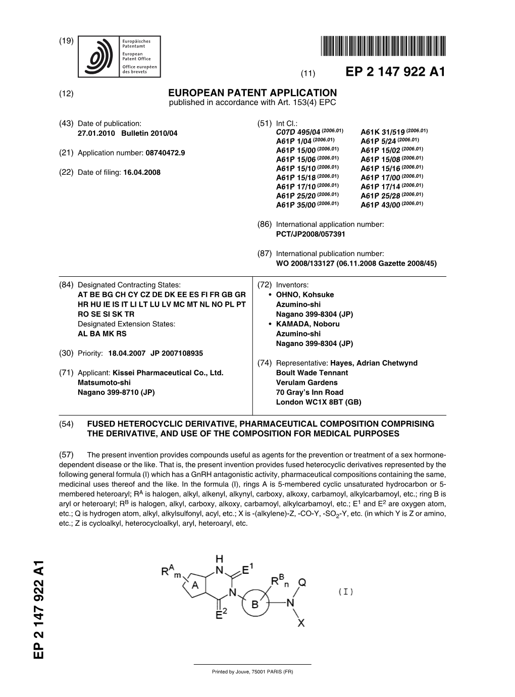 Fused Heterocyclic Derivative, Pharmaceutical Composition Comprising the Derivative, and Use of the Composition for Medical Purposes