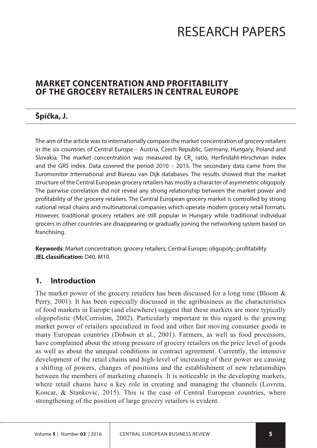 Market Concentration and Profitability of the Grocery Retailers in Central Europe